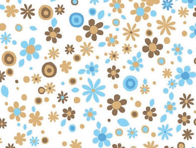 Blue and Brown Flowers Dots on White - Click Image to Close